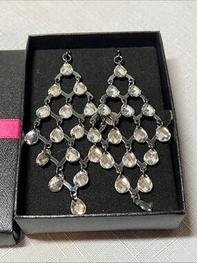 Avon Crystal Teardrop Chandelier Earrings - Black Metal
NEW
